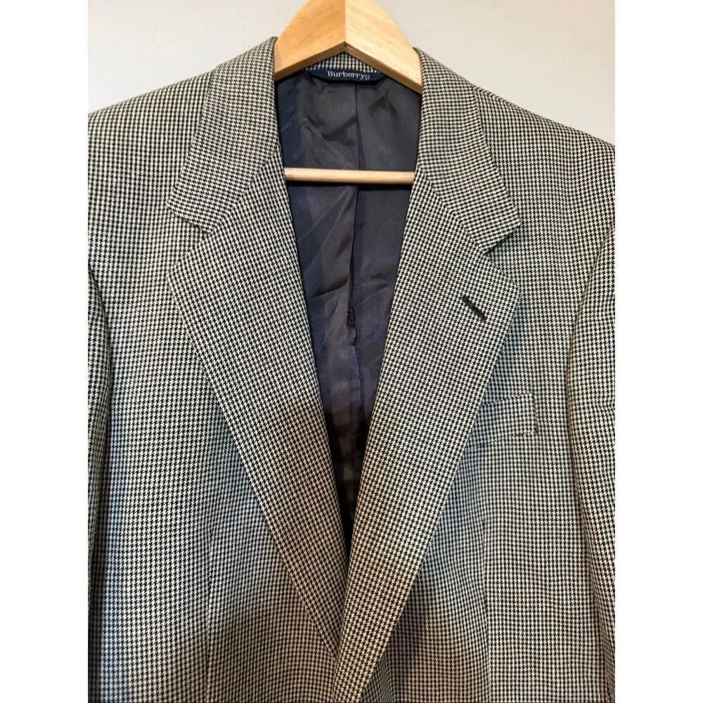 Vintage Burberrys Men's Size 41 Sportscoat Blazer Jacket Black Houndstooth Plaid